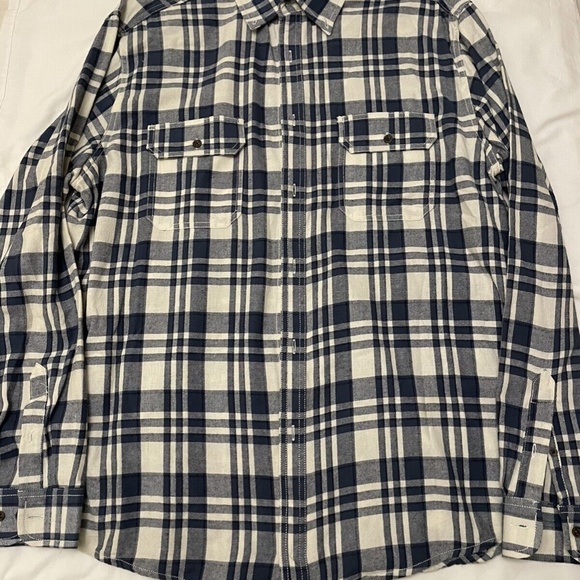 Faded Glory Flannel Shirt Mens XL Blue White Plaid Long Sleeve - Picture 1 of 2